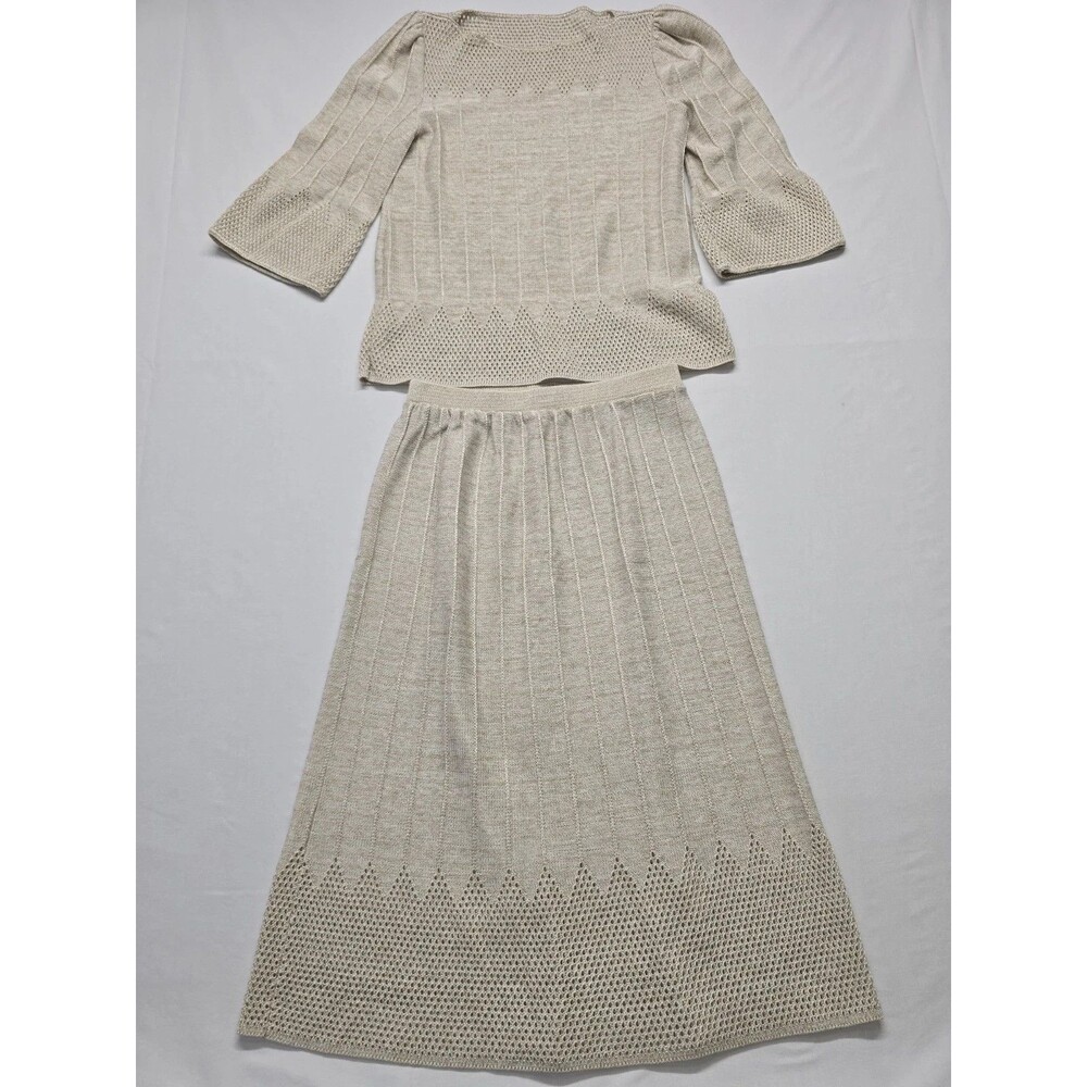 Vintage Vivanti 70s 80s Size 12 Knit Sweater & Skirt Crochet Cottagecore 2pc Set